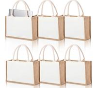 SOUJOY 6 Large Pack Burlap Tote Bags, 37×25cm Reusable Jute Gift Totes with Handles, Water Resistant Beach Bag, Canvas Grocery Shopping Totes for Bridesmaid, DIY, Wedding, Valentine's Day