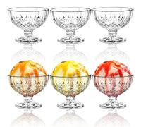 SOUJOY 6 Pack Acrylic Ice Cream Bowl, 210ml Clear Footed Dessert Cup, Reusable Parfait Appetizer Cup for Sundae, Fruit, Salad, Pudding, Snack, Cocktail, Party