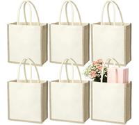 SOUJOY 6 Pack Burlap Tote Bags, 23×25cm Reusable Jute Gift Tote with Handles, Small Beach Bags, Canvas Grocery Shopping Tote for Thanksgiving, Christmas, Bridesmaid, DIY, Shopping, Pool, Wedding Bag