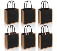 SOUJOY 6 Pack Burlap Tote Bags, Reusable Gift Tote with Handles, Black Jute Beach Bags, Canvas Grocery Shopping Tote for Bridesmaid, DIY, Shopping, Pool, Wedding Bag