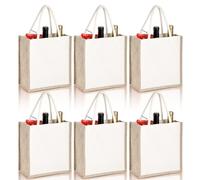 SOUJOY 6 Pack Burlap Tote Bags, Reusable Jute Gift Tote with Handles, Small Beach Bags, Canvas Grocery Shopping Tote for Bridesmaid, DIY, Shopping, Pool, Wedding Bag