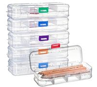 SOUJOY 6 Pack Double Deck Pencils Box, Clear Stationery Box with Snap-Tight Lid, Plastic Large Capacity Pen Case Organizer with with 4 Compartment for Office Supplies Organization