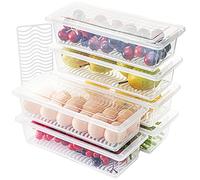 SOUJOY 6 Pack Produce Saver Container, 1.5L Food Storage Containers for Fridge with Lid, Stackable Fruits Storage Keeper with Removable Drain Plate for Vegetables, Meat, Fish Fresh and Dry