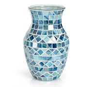 SOUJOY Mosaic Vase, Glass Blue Flower Vases for Centerpieces, Handmade Bud Vase for Wedding Flower Arrangeme, Living Room, Kitchen, Home Decor