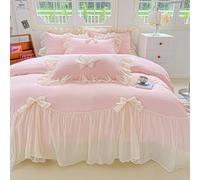 SOUKECHY Girls Lace Bedding,Pink Full Comforter Cover Set, Chic Ruffled Duvet Cover with Lovely Bow,Princess Style 1 Duvet Cover with 2 Pillowcases, No Comforter-Pink,Full Size