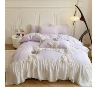 SOUKECHY Girls Lace Bedding,Purple Queen Comforter Cover Set, Chic Ruffled Duvet Cover with Lovely Bow,Princess Style 1 Duvet Cover with 2 Pillowcases, No Comforter,Purple,Queen Size