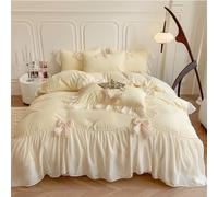 SOUKECHY Ruffled Bedding Bow Duvet Cover Set with Butterfly Tie, Full Comforter Cover Set, Shabby Chic Bedding Set,Romantic French Princess Style -Yellow,Full