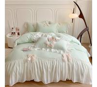 SOUKECHY Ruffled Bedding Bow Duvet Cover Set with Butterfly Tie, Soft Brushed Microfiber Shabby Chic Bedding Set with Zipper Closure