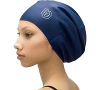 SOUL CAP - Large Swimming Cap for Long Hair - Designed for Long Hair, Dreadlocks, Weaves, Hair Extensions, Braids, Curls & Afros - Women & Men - Silicone (Navy, Large)