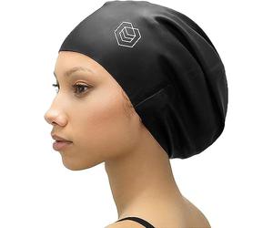 SOUL CAP - Large Swimming Cap for Long Hair - Designed for Long Hair, Dreadlocks, Weaves, Hair Extensions, Braids, Curls & Afros - Women & Men - Silicone (Black, Medium)