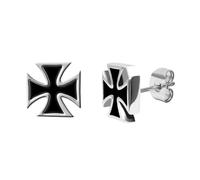 Soul-Cats 1 Pair Men's Stud Earrings Iron Cross Stainless Steel Knight's Cross Biker Jewellery, Without