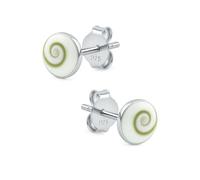 Soul-Cats 1 Pair of 925 Sterling Silver Stud Earrings with Real Shell - Shiva Eye Round Diameter 6 mm or 10 mm - Elegant Women's Earrings, 6 mm, Stainless Steel, No Gemstone