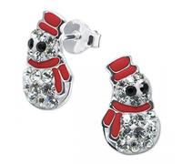 Soul-Cats® 1 pair of cute stud earrings with glittering snowman real 925 sterling silver, with rhinestones color: red