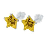 Soul-Cats® 1 pair of stud earrings with star-Crystal and 925 Sterling Silver Earrings rhinestone, color: yellow