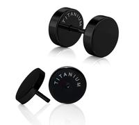 Soul-Cats 2 Pcs Black Titanium Screw Back Stud Earrings Flat Back Earrings for Men and Women in Various Sizes 5-12mm, 12 mm, Titanium
