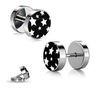 Soul-Cats 2 x Black White Stars 316L Stainless Steel (Surgical Steel) Stud Earrings for Women