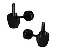 Soul-Cats Black Stainless Steel Stud Earrings for Screwing on Stink Finger Middle Finger Unisex