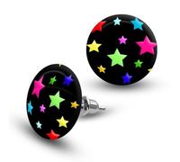 Soul-Cats Black Star Pattern Stud Earrings with Colourful Stars Round Shape