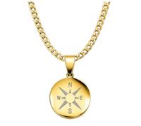 Soul-Cats Compass Pendant Stainless Steel with Wind Rose in Gold, Silver or Black, with Stainless Steel Curb Chain or Leather Chain for Men and Women, Stainless Steel