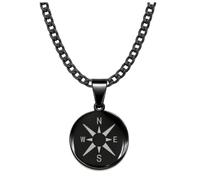 Soul-Cats Compass Pendant Stainless Steel with Wind Rose in Gold, Silver or Black, with Stainless Steel Curb Chain or Leather Chain for Men and Women, Stainless Steel