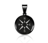 Soul-Cats Compass Pendant Stainless Steel with Wind Rose in Gold, Silver or Black, with Stainless Steel Curb Chain or Leather Chain for Men and Women, Stainless Steel