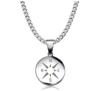 Soul-Cats Compass Pendant Stainless Steel with Wind Rose in Gold, Silver or Black, with Stainless Steel Curb Chain or Leather Chain for Men and Women, Stainless Steel
