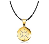 Soul-Cats Compass Pendant Stainless Steel with Wind Rose in Gold, Silver or Black, with Stainless Steel Curb Chain or Leather Chain for Men and Women, Stainless Steel
