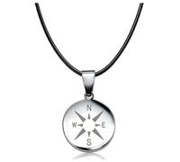Soul-Cats Compass Pendant Stainless Steel with Wind Rose in Gold, Silver or Black, with Stainless Steel Curb Chain or Leather Chain for Men and Women, Stainless Steel