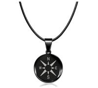 Soul-Cats Compass Pendant Stainless Steel with Wind Rose in Gold, Silver or Black, with Stainless Steel Curb Chain or Leather Chain for Men and Women, Stainless Steel