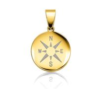 Soul-Cats Compass Pendant Stainless Steel with Wind Rose in Gold, Silver or Black, with Stainless Steel Curb Chain or Leather Chain for Men and Women, Stainless Steel