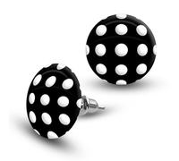 Soul-Cats Cute Polka Dot Stud Earrings Women's Red White Black, 15 x 17 mm, Stainless Steel, No Gemstone
