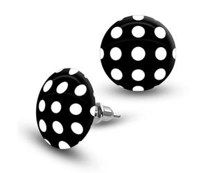 Soul-Cats Cute Polka Dot Stud Earrings Women's Red White Black, 15 x 17 mm, Stainless Steel, No Gemstone