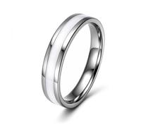 Soul-Cats Elegant Stainless Steel Band Ring in Silver with White Inlay - 4 mm Width - Modern Partner Ring for Men and Women - Stylish Finger Ring