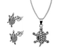 Soul-Cats Genuine 925 silver turtle pendant with chain and matching ear studs, Silver