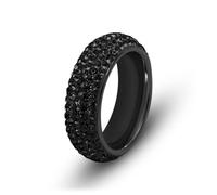 Soul-Cats Modern Jewelry Black Cubic Zirconia Stainless Steel Ring for Women Rhinestone Stone Statement Piece, 22 mm