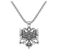 Soul-Cats Necklace with Albanian Double Eagle Made of 316L Stainless Steel Crest Chain, Hand Polished in Silver or Gold, Various Chains & Lengths 55-70 cm, Gift Boxed, Kettenlänge: 55 cm, Stainless