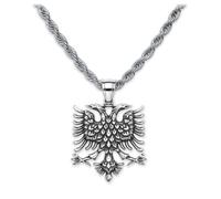Soul-Cats Necklace with Albanian Double Eagle Made of 316L Stainless Steel Crest Chain, Hand Polished in Silver or Gold, Various Chains & Lengths 55-70 cm, Gift Boxed, Kettenlänge: 65 cm, Stainless