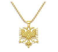 Soul-Cats Necklace with Albanian Double Eagle Made of 316L Stainless Steel Crest Chain, Hand Polished in Silver or Gold, Various Chains & Lengths 55-70 cm, Gift Boxed, Kettenlänge: 60 cm, Stainless