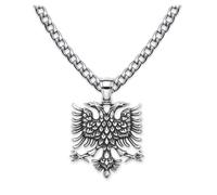 Soul-Cats Necklace with Albanian Double Eagle Made of 316L Stainless Steel Crest Chain, Hand Polished in Silver or Gold, Various Chains & Lengths 55-70 cm, Gift Boxed, Kettenlänge: 60 cm, Stainless