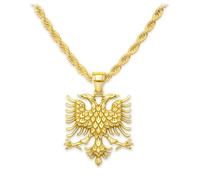 Soul-Cats Necklace with Albanian Double Eagle Made of 316L Stainless Steel Crest Chain, Hand Polished in Silver or Gold, Various Chains & Lengths 55-70 cm, Gift Boxed, Kettenlänge: 65 cm, Stainless