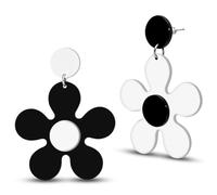 Soul-Cats Plastic Earrings in Black and White - Retro Flowers Design XXL Statement Earrings Lightweight & Comfortable