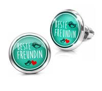 Soul-Cats Round Stud Earrings "Best Friend" Friendship Earrings Gift Bestie BFF