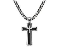 Soul-Cats Solid Stainless Steel Cross Pendant in Black - XL Men Women - Optional with Byzantine Chain, mit Kette schwarz 60 cm, Stainless Steel