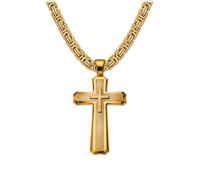 Soul-Cats Solid Stainless Steel Cross Pendant in Gold - XL Men Women - Optional with Byzantine Chain, mit Kette gold 55 cm, Stainless Steel