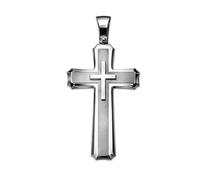 Soul-Cats Solid Stainless Steel Cross Pendant in Silver - XL Men Women - Optional with Byzantine Chain, mit Kette silber 55 cm, Stainless Steel