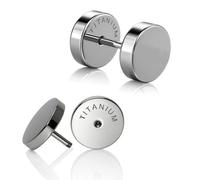 Soul-Cats titanium stud earrings (2 pieces), silver, 12 mm diameter, timeless pair of earrings with flat screw-back clasps for women and men