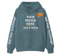 SOUL FLEX Custom Hoodie for Men & Women, Design Your Own Hoodies Personalised Sweatshirts Customised Text Logo Photo Cotton Hoodie Front Back Sleeves Print Gray Blue