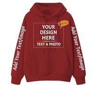 SOUL FLEX Personalised Hoodie, Custom Unisex Pullover for Men & Women, Customised Text Logo Photo Cotton Hoodie Front Back Sleeves Print Dark Red