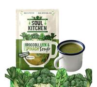 Soul Kitchen High Protein Soup - Vegan Gluten-Free Super Greens Cup Soup with Broccoli, Leek & Spinach - Real Veg, Sunflower Protein, No MSG, Under 100 Calories - Instant Cuppa Soup, 12 Sachets
