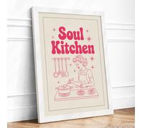 Soul Kitchen Retro Framed Wall Art Print A2 (59.4×42cm) White, Wall Decor for Living Room, Bedroom, Office & Home, Ready to Hang, Art Gift